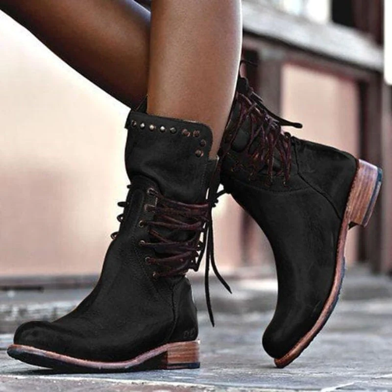 Camille™ | Bottines Mi-Mollet Cloutées Vintage
