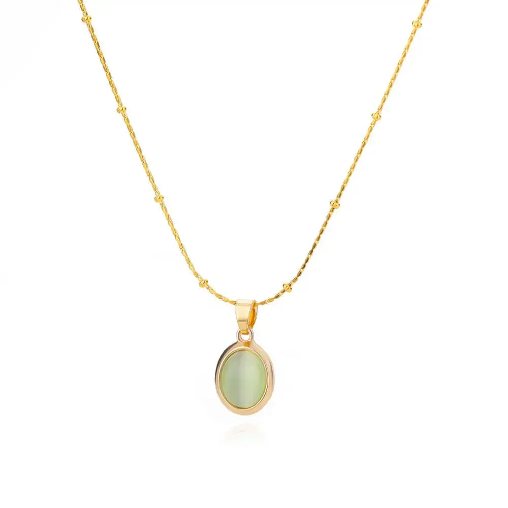 Collier Pendentif Goutte d’Eau en Opale en Acier Inoxydable Doré Chic
