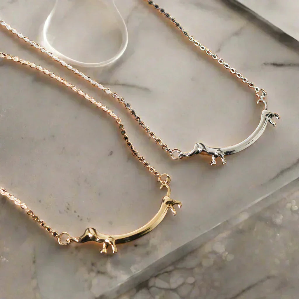Shaneta - Dachshund necklace in silver and gold