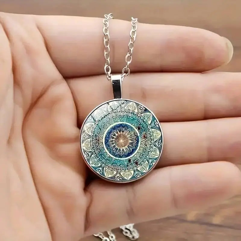 Collier Mandala Rond Bleu Élégant