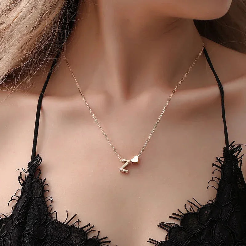 Necklace with Initial Golden Heart