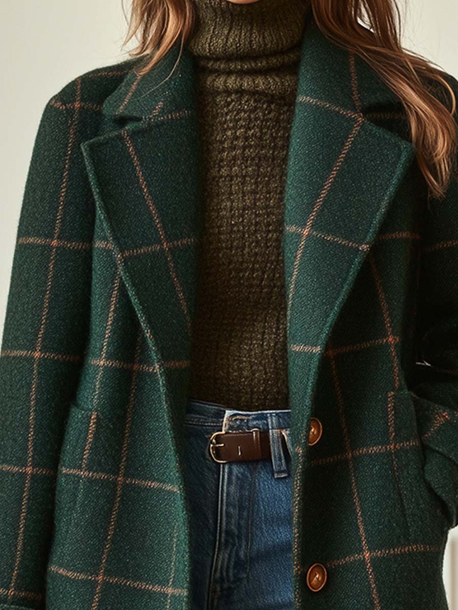 Catherine™ | Manteau rétro à carreaux à col revers