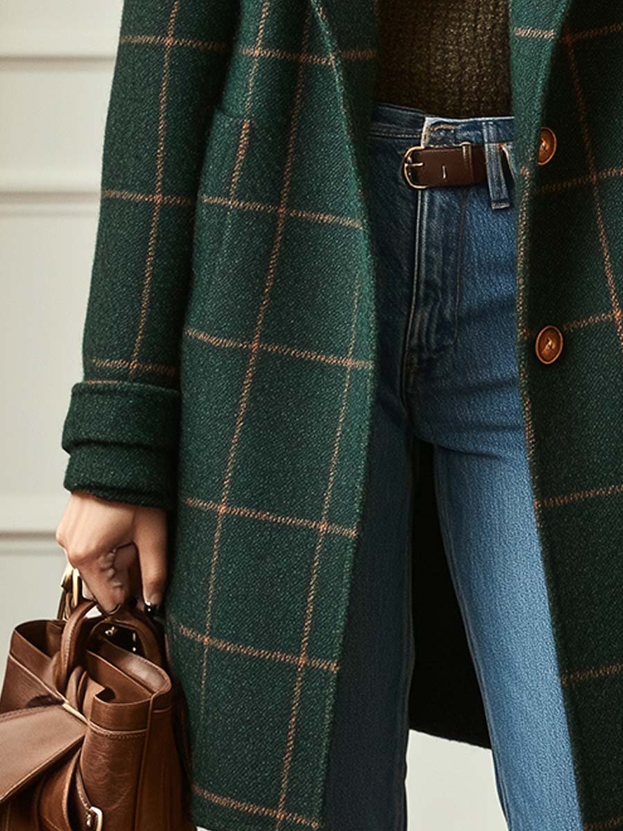 Catherine™ | Manteau rétro à carreaux à col revers